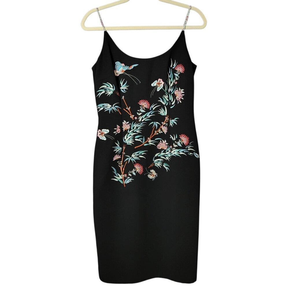 Donna Morgan Womens Black Floral Butterfly Embroidered Beaded Straps Dress 4